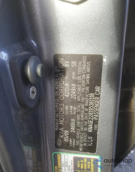 2009 Kia Optima Lx из США, поврежденный, VIN KNAGE228195361118